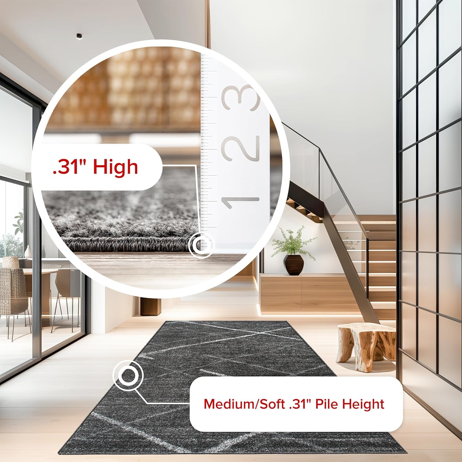 Thigpen Charcoal/Grey, 6' Round, Soft and Cozy, High Traffic, Stain Resistant, Easy Clean, Non-Shed, Durable Area Rug for Bedroom, Living Room, Dining Space, Den, Foyer, Entryway