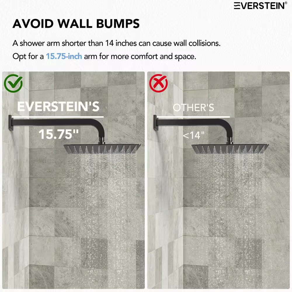 5-Spray Square 12 In. Rain Wall Mount Shower System with 6 In. Shower Head Handheld Shower in Matte Black 2.5 GPM