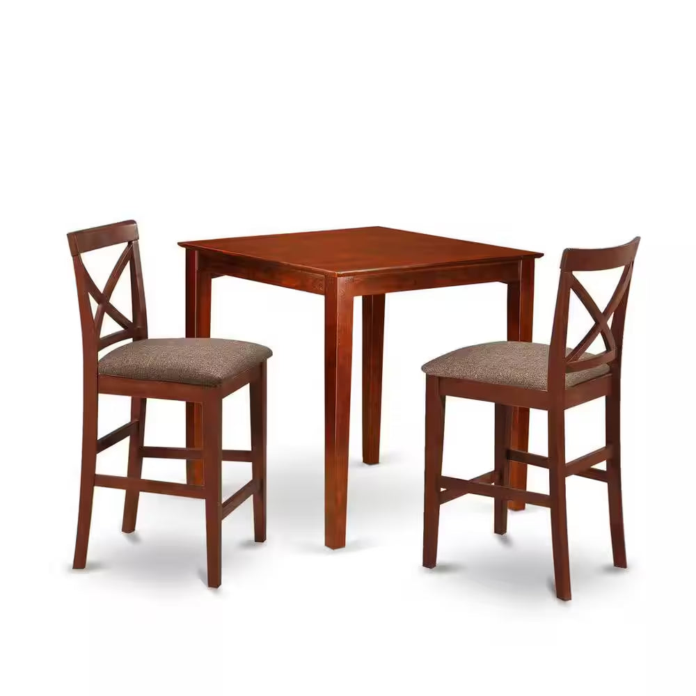 3-Piece Brown Finish Solid Wood Top Counter Height Dining Table Set