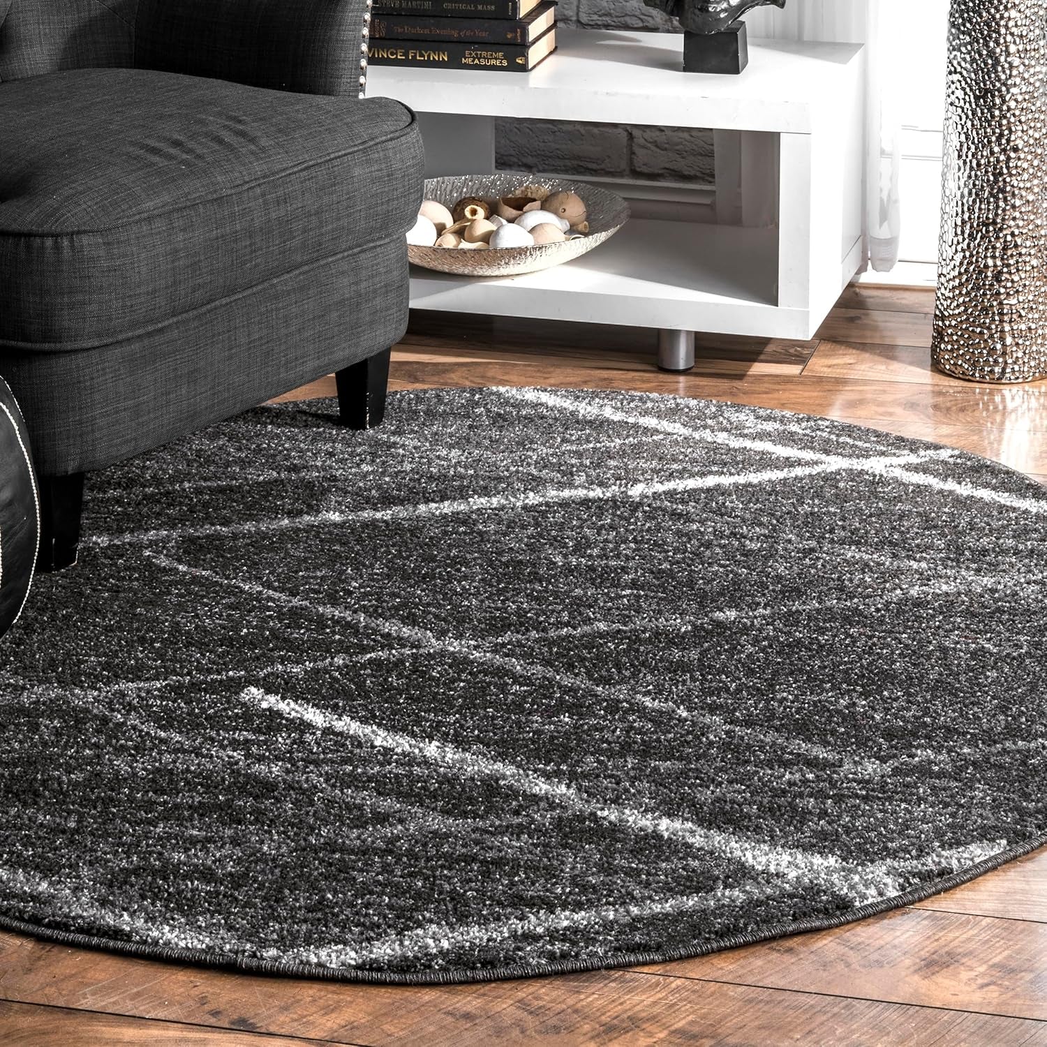 Thigpen Charcoal/Grey, 6' Round, Soft and Cozy, High Traffic, Stain Resistant, Easy Clean, Non-Shed, Durable Area Rug for Bedroom, Living Room, Dining Space, Den, Foyer, Entryway