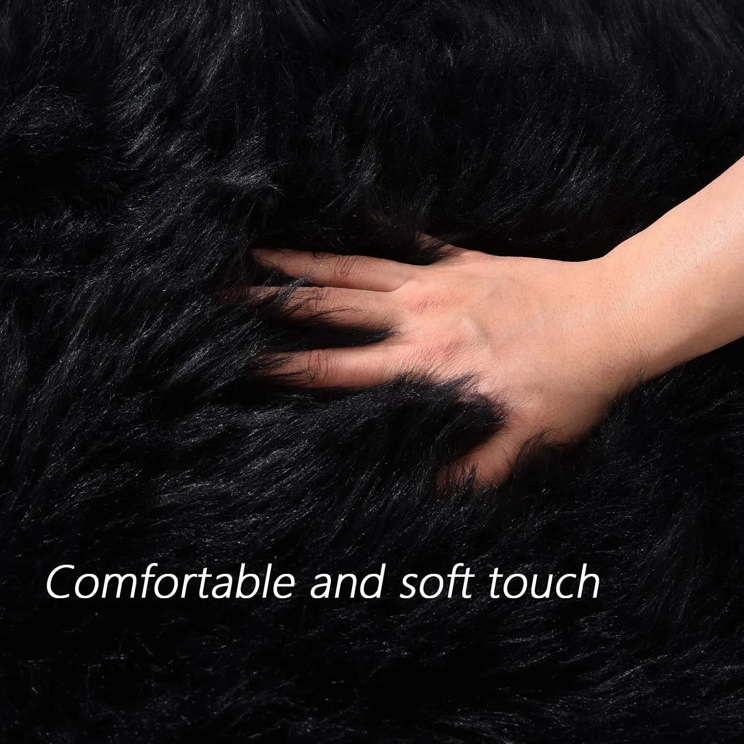Black round Rug 5 Ft, Faux Fur Sheepskin Circle Rug for Living Room, Fluffy Washable Rug for Bedroom, Nursery, Teen Room, Dorm, Cute Room Décor