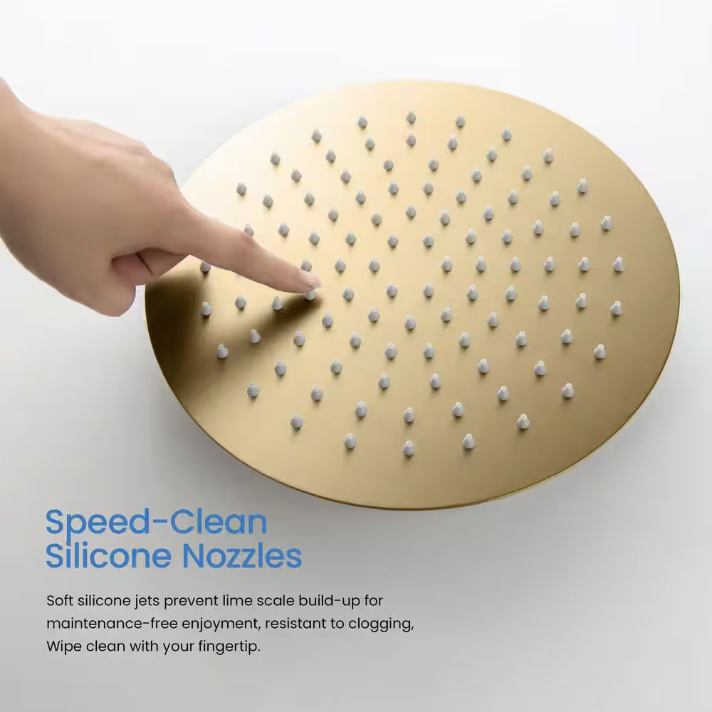 3-Spray Wall Mount Dual Fixed and Handheld Shower Head 1.8 GPM in Brushed Brass