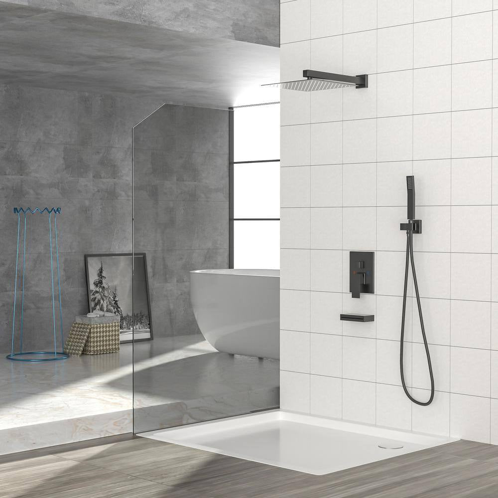 12 In. Shower System with Waterfall Tub Spout in Matte Black