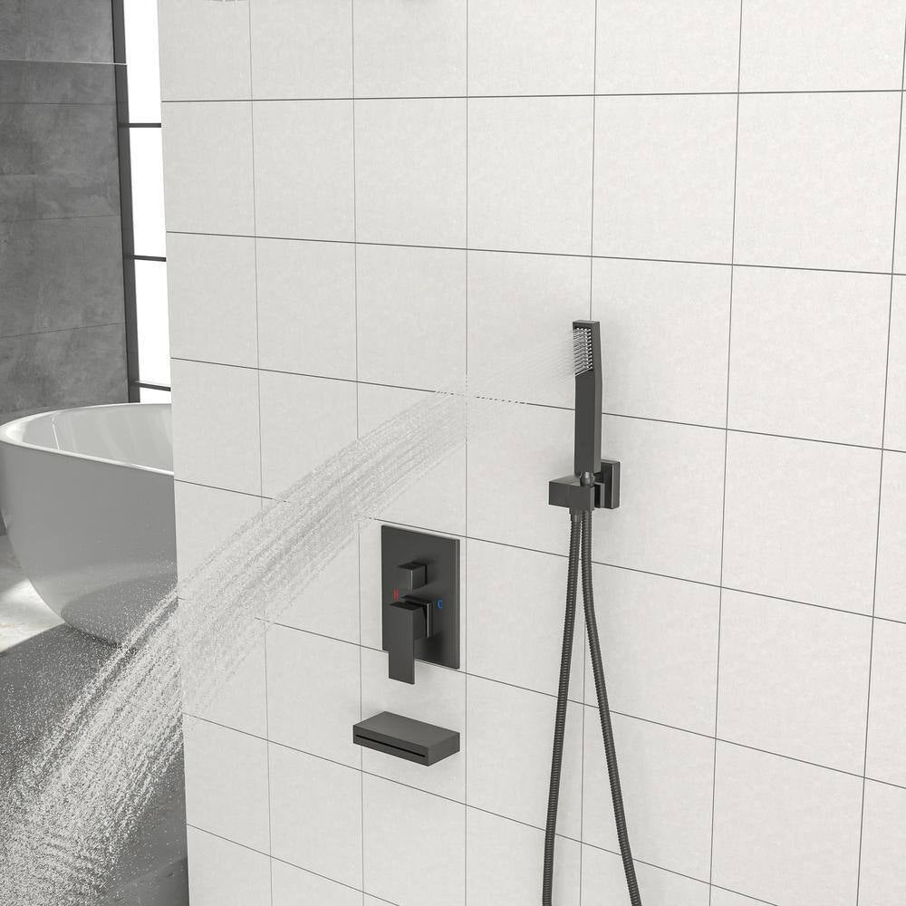12 In. Shower System with Waterfall Tub Spout in Matte Black