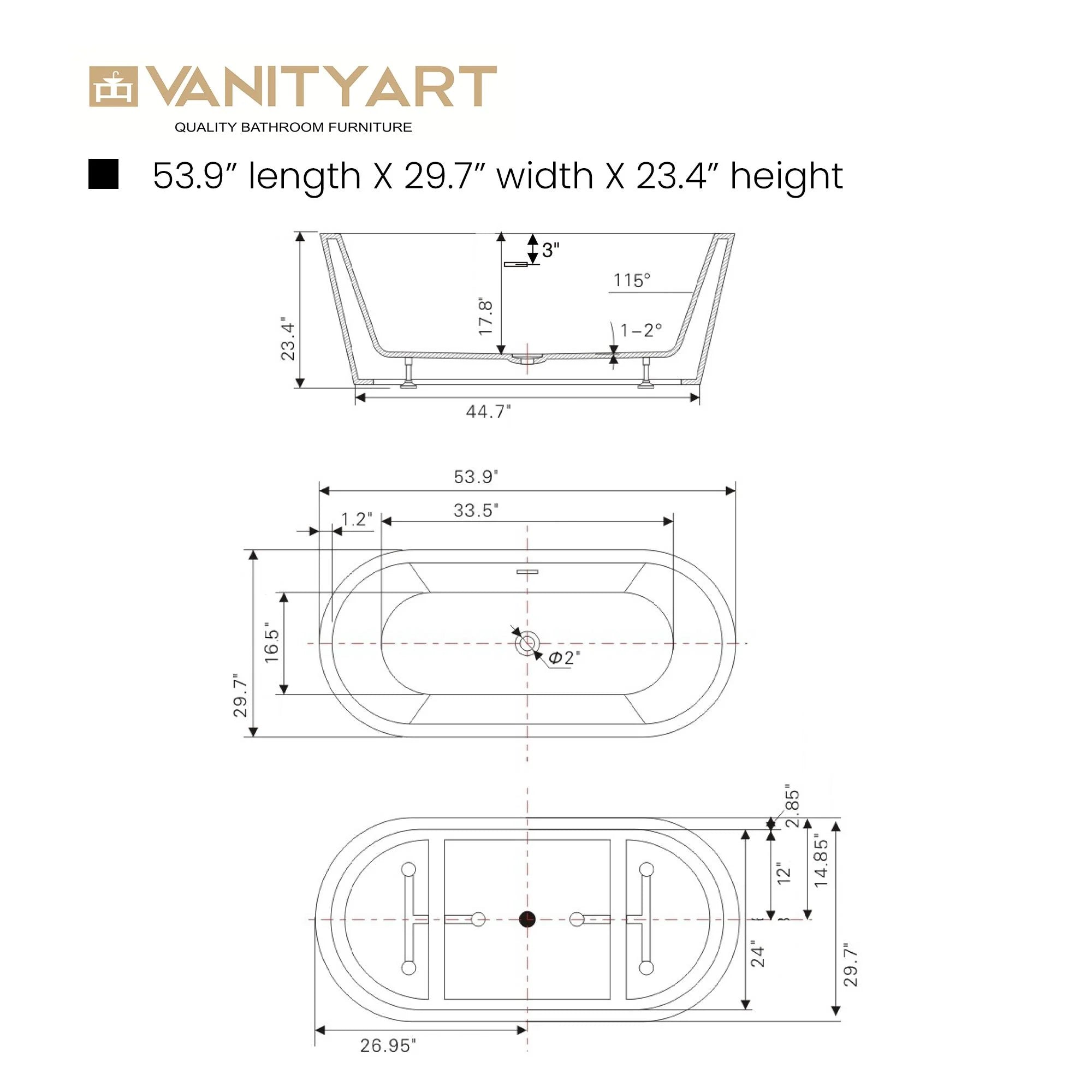 54" Acrylic Freestanding Soaking Bathtub