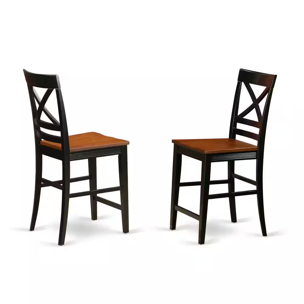 3-Piece Black Finish Solid Wood Top Counter Height Dining Table Set