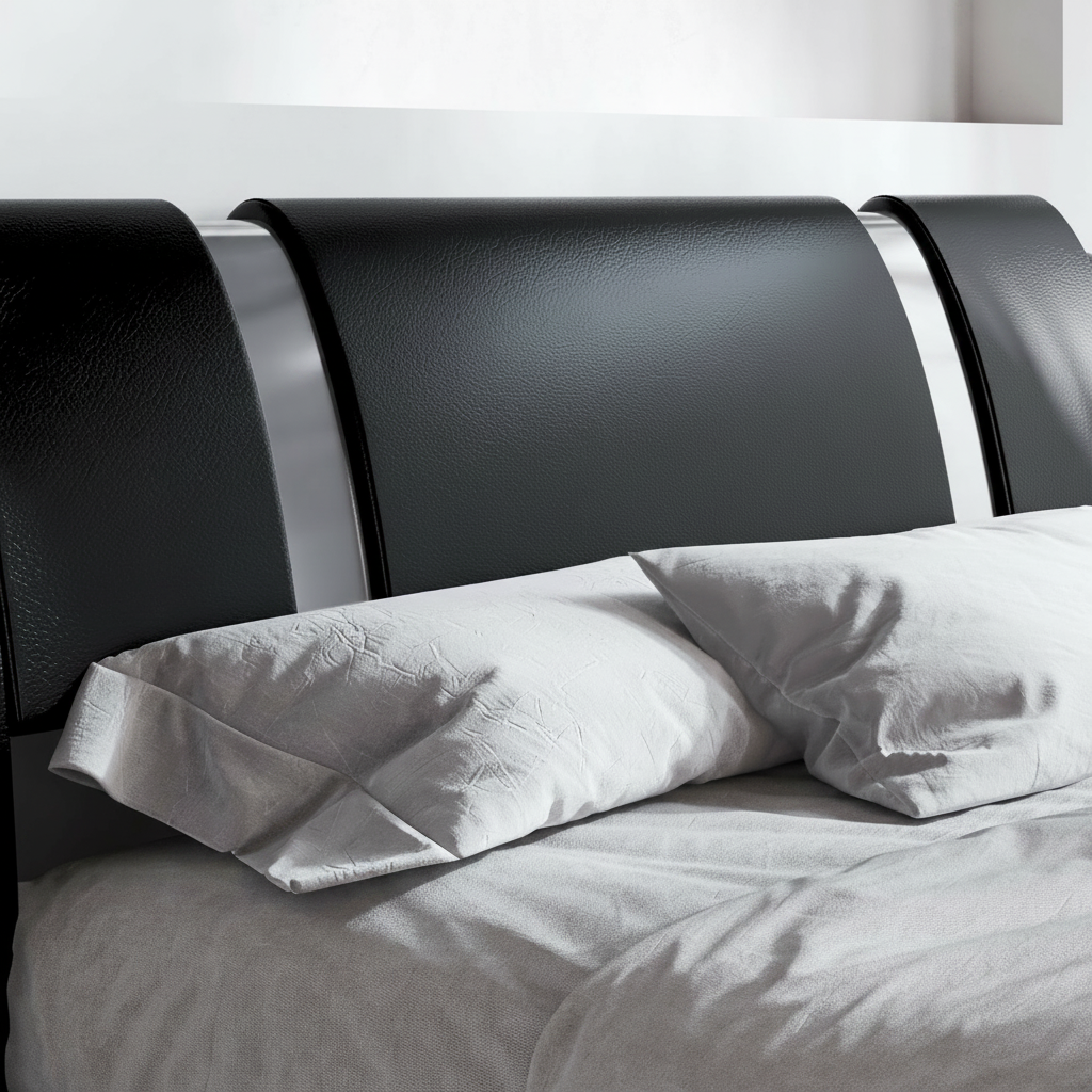 King Size Platform Bed Frame with Delux Iron Pieces Decor and Modern Faux Leather, Black