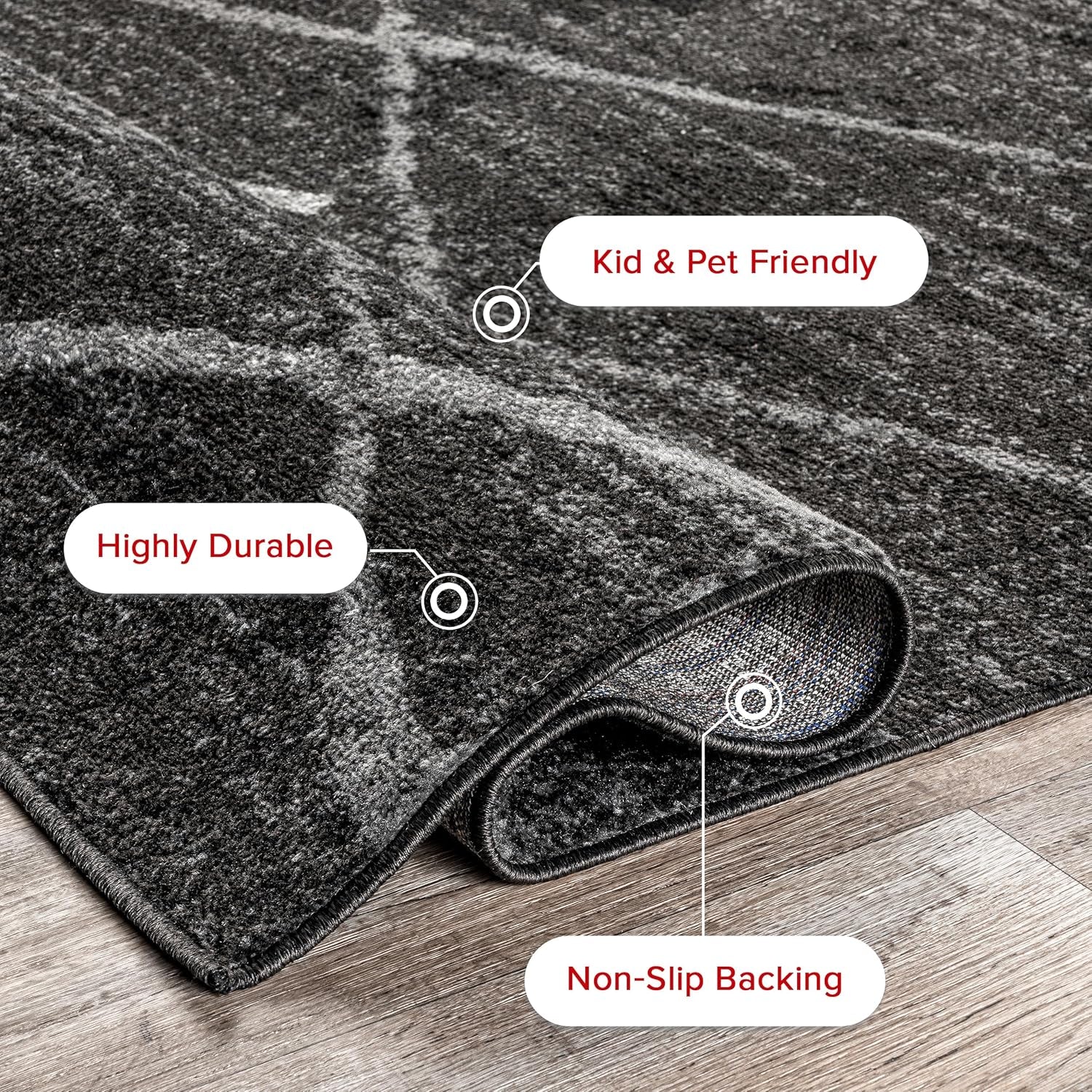 Thigpen Charcoal/Grey, 6' Round, Soft and Cozy, High Traffic, Stain Resistant, Easy Clean, Non-Shed, Durable Area Rug for Bedroom, Living Room, Dining Space, Den, Foyer, Entryway
