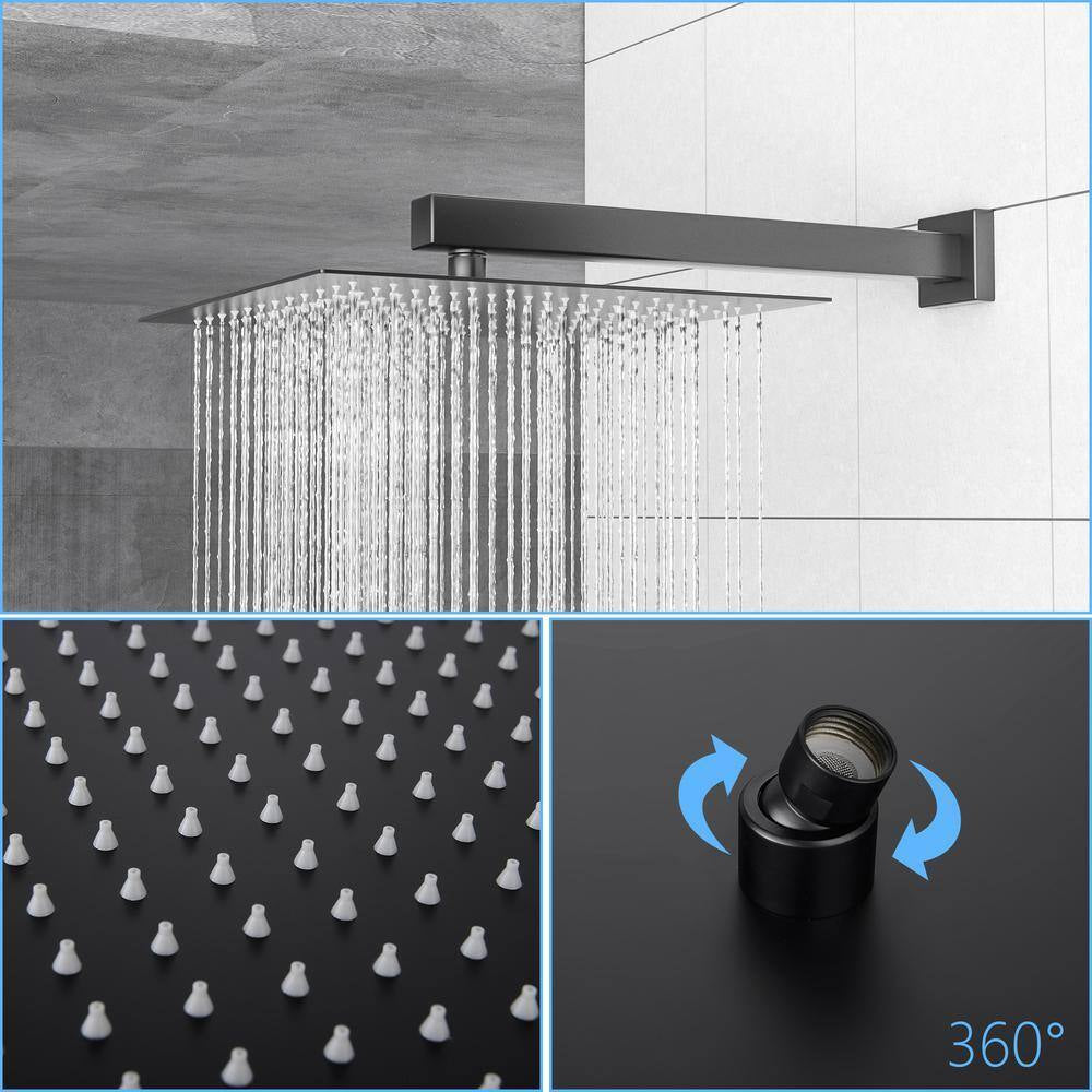 12 In. Shower System with Waterfall Tub Spout in Matte Black
