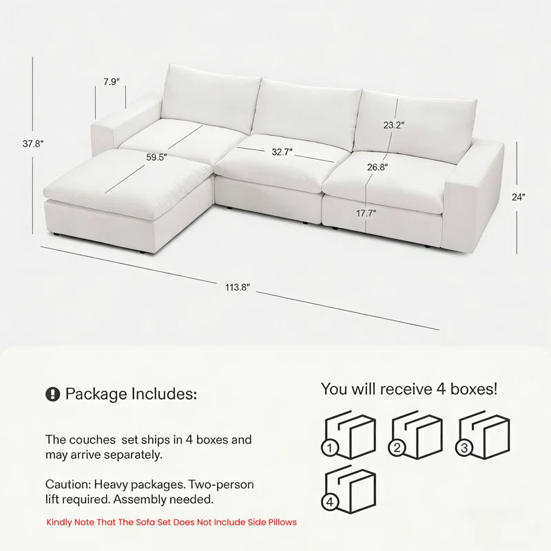 110.2" Cloud Couch,Oversized Modular Comfy Sofa for Living Room, L Shaped Sectional Couches,Deep 3-Seat with Ottoman