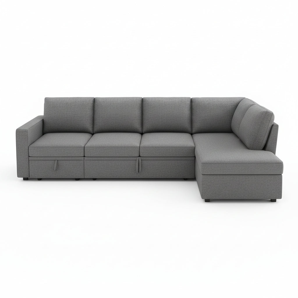 Convertible Queen Futon Sectional Sofa with Pull-Out Bed, Loveseat, Ottoman, Gray