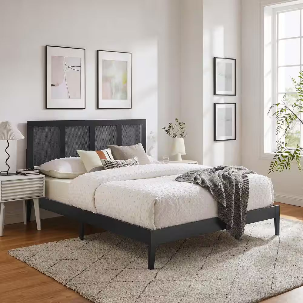 Sirocco Rattan and Wood King Platform Bed in Black