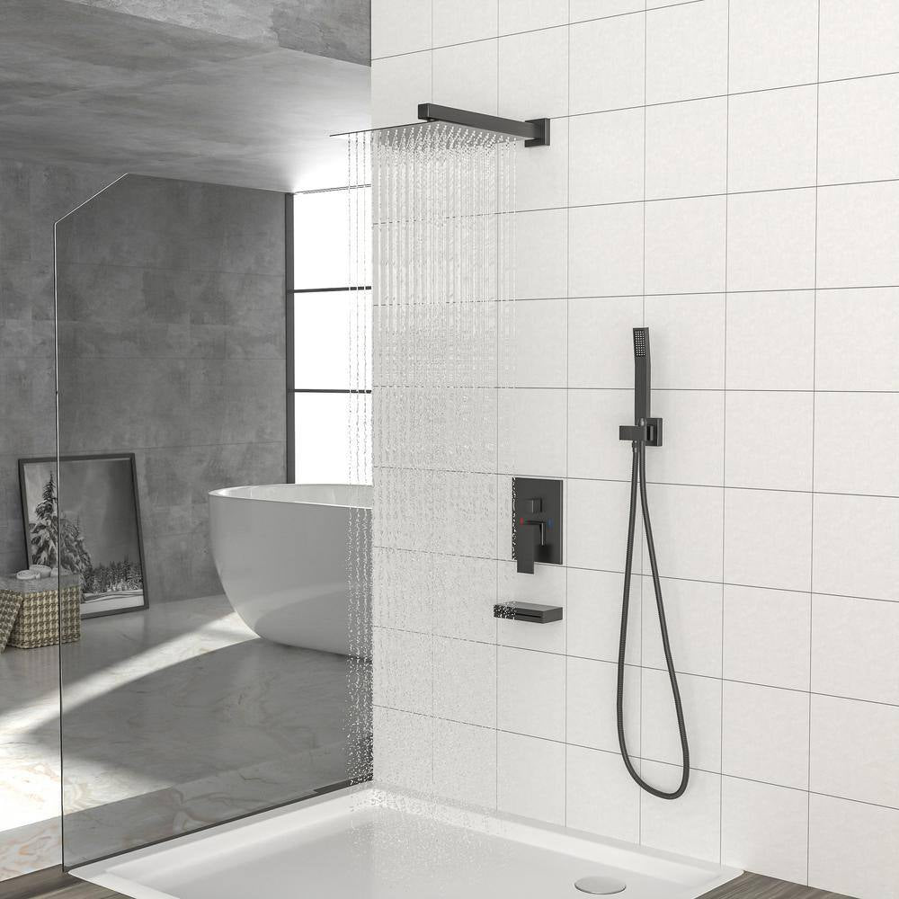 12 In. Shower System with Waterfall Tub Spout in Matte Black