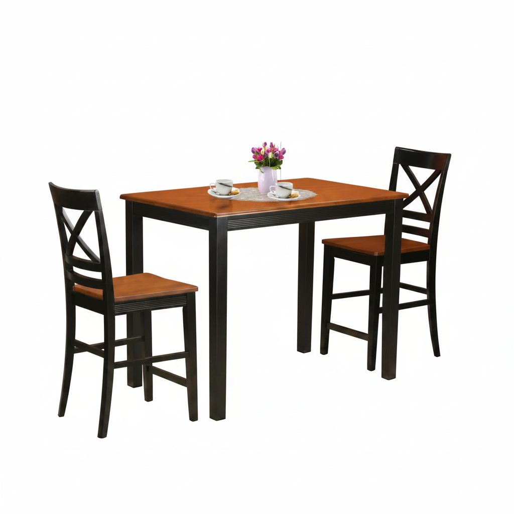 3-Piece Black Finish Solid Wood Top Counter Height Dining Table Set
