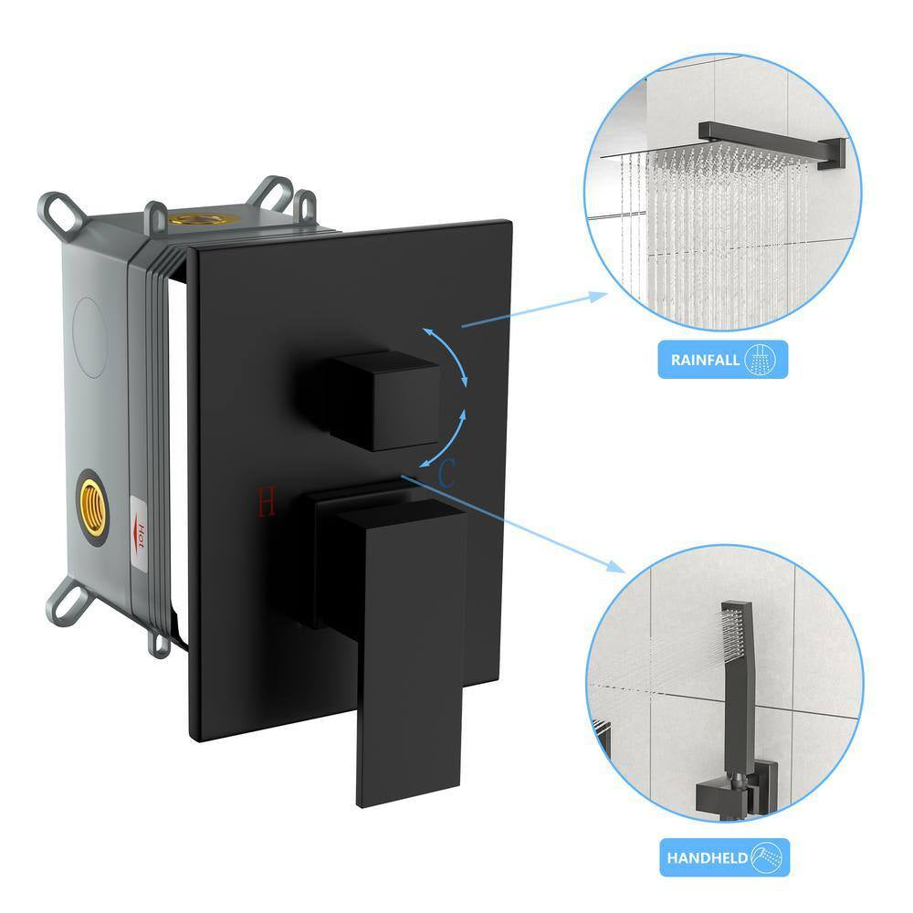 12 In. Shower System with Waterfall Tub Spout in Matte Black