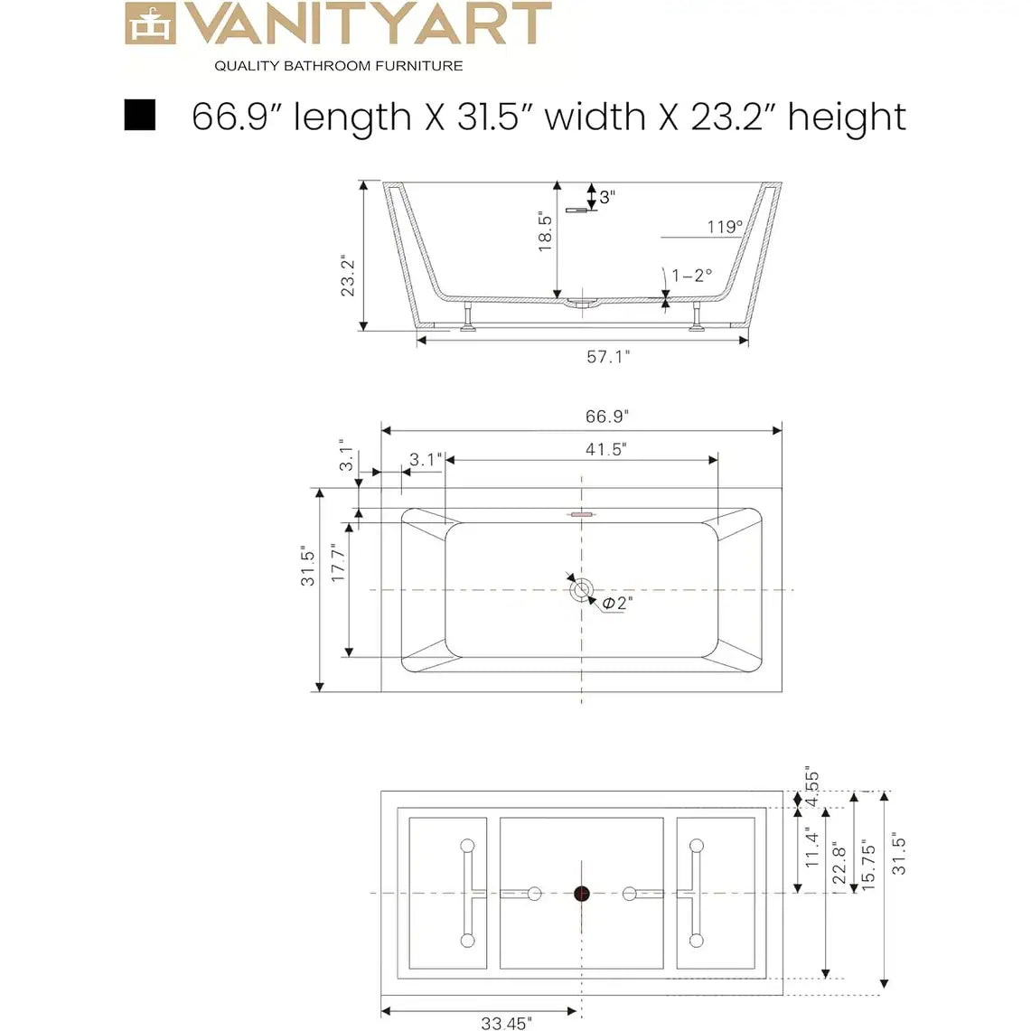 67" Acrylic Freestanding Soaking Bathtub