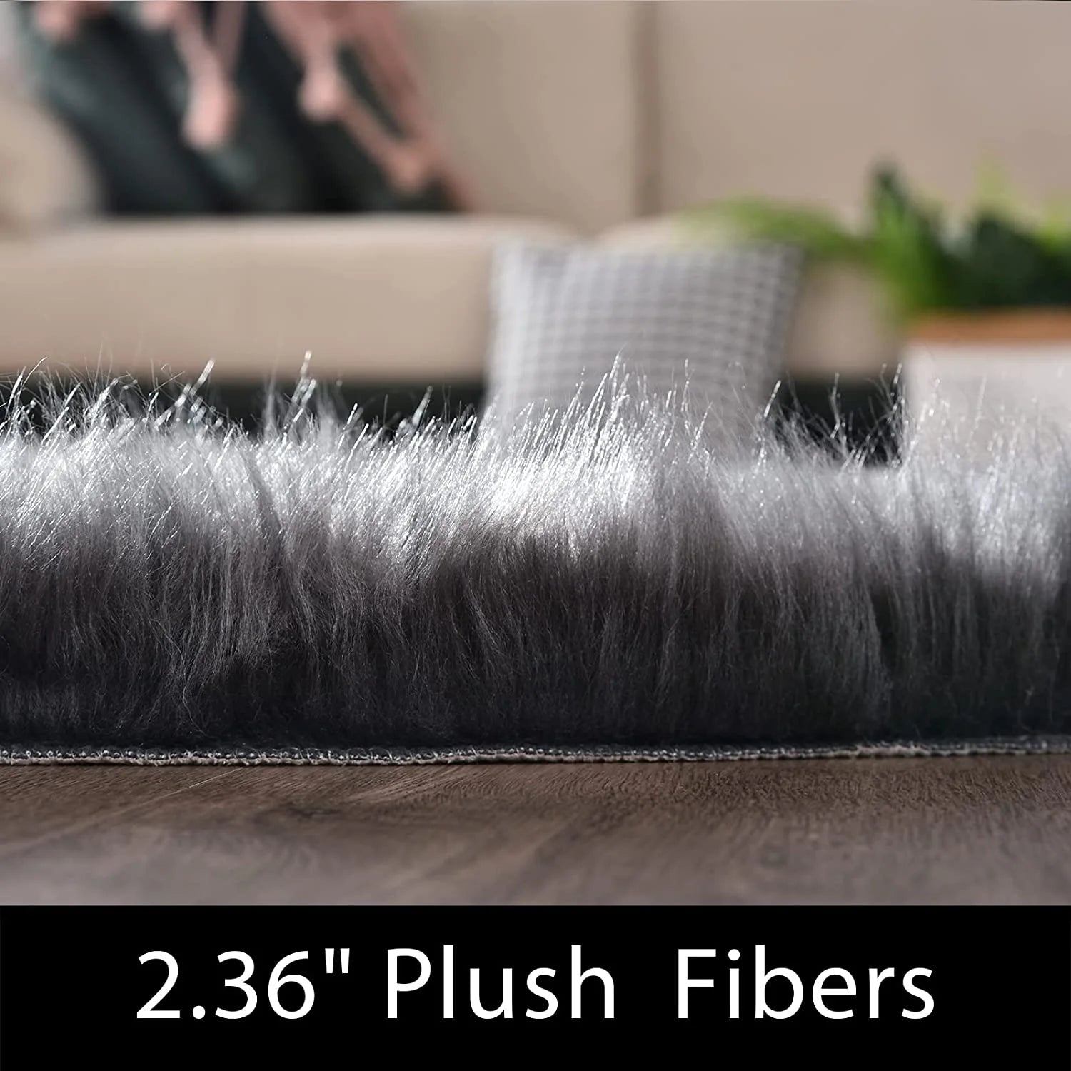 Black round Rug 5 Ft, Faux Fur Sheepskin Circle Rug for Living Room, Fluffy Washable Rug for Bedroom, Nursery, Teen Room, Dorm, Cute Room Décor